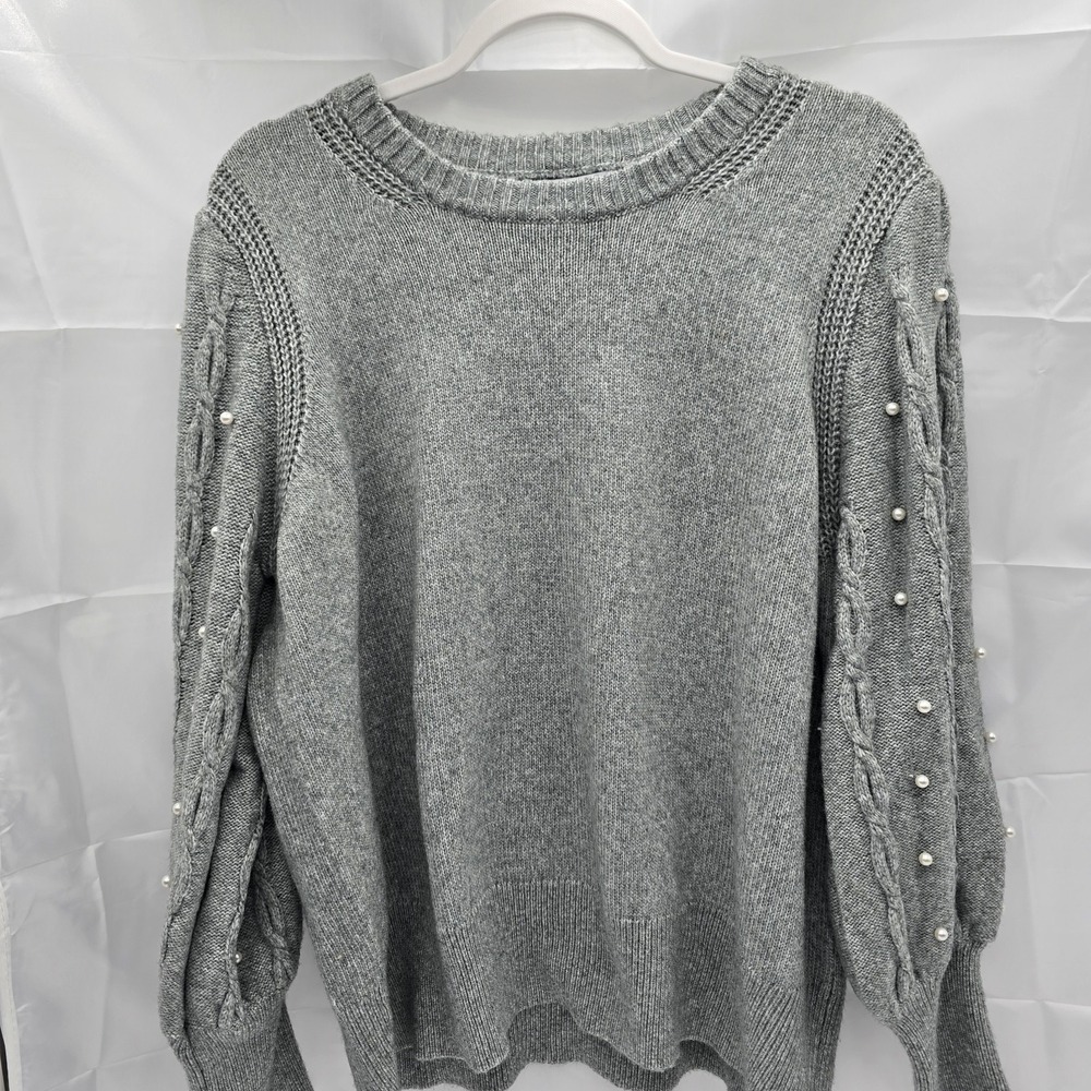 Liz Claiborne Women's‎ XXL Sweater Light Grey NWT Pearl Puff Sleeve Cable Knit